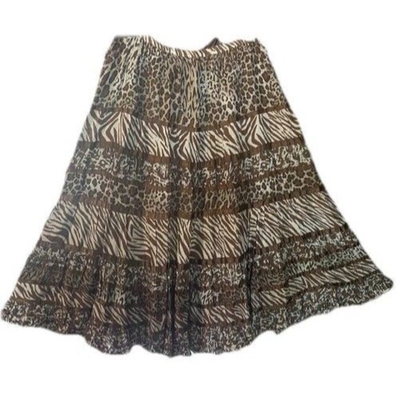 Animal Print Satin ribbon trim Multiples Long Full Twist Skirt XL Boho - Picture 1 of 5